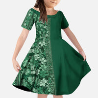 Hawaiian Tribal Elements Hibiscus Kid Short Sleeve Dress Green Pattern LT9 KID Green - Polynesian Pride