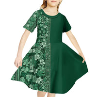Hawaiian Tribal Elements Hibiscus Kid Short Sleeve Dress Green Pattern LT9 - Polynesian Pride