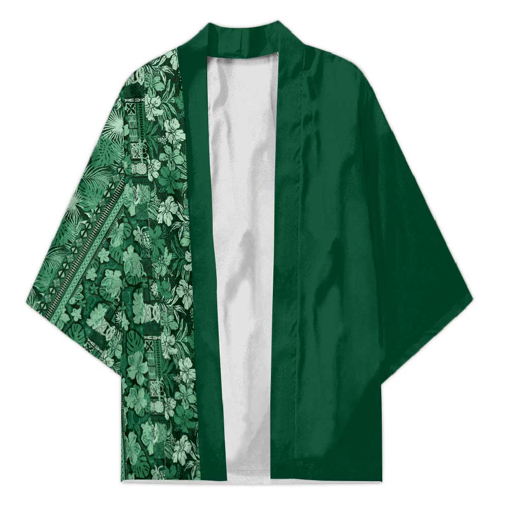 Hawaiian Tribal Elements Hibiscus Kimono Green Pattern LT9 Unisex Green - Polynesian Pride