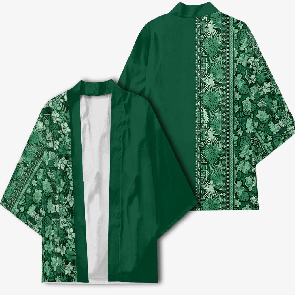 Hawaiian Tribal Elements Hibiscus Kimono Green Pattern LT9 - Polynesian Pride