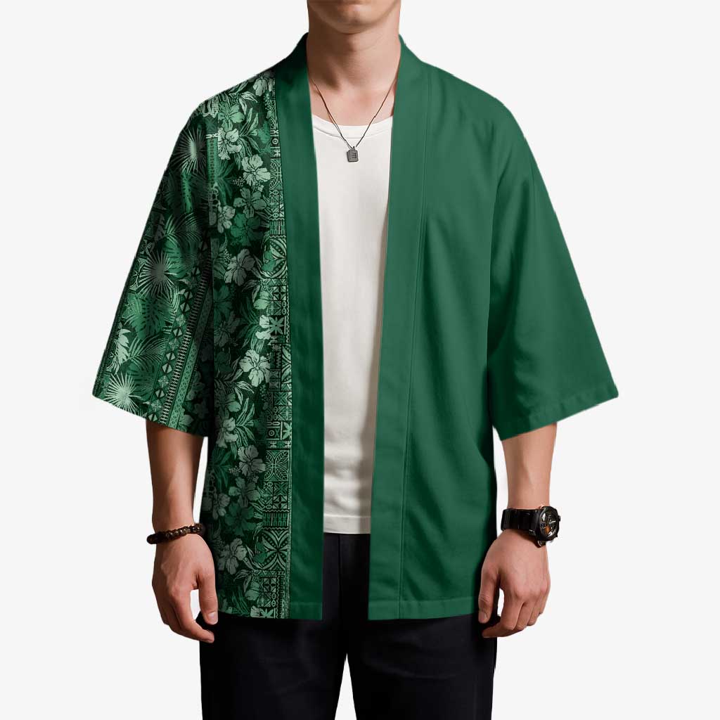 Hawaiian Tribal Elements Hibiscus Kimono Green Pattern LT9 - Polynesian Pride