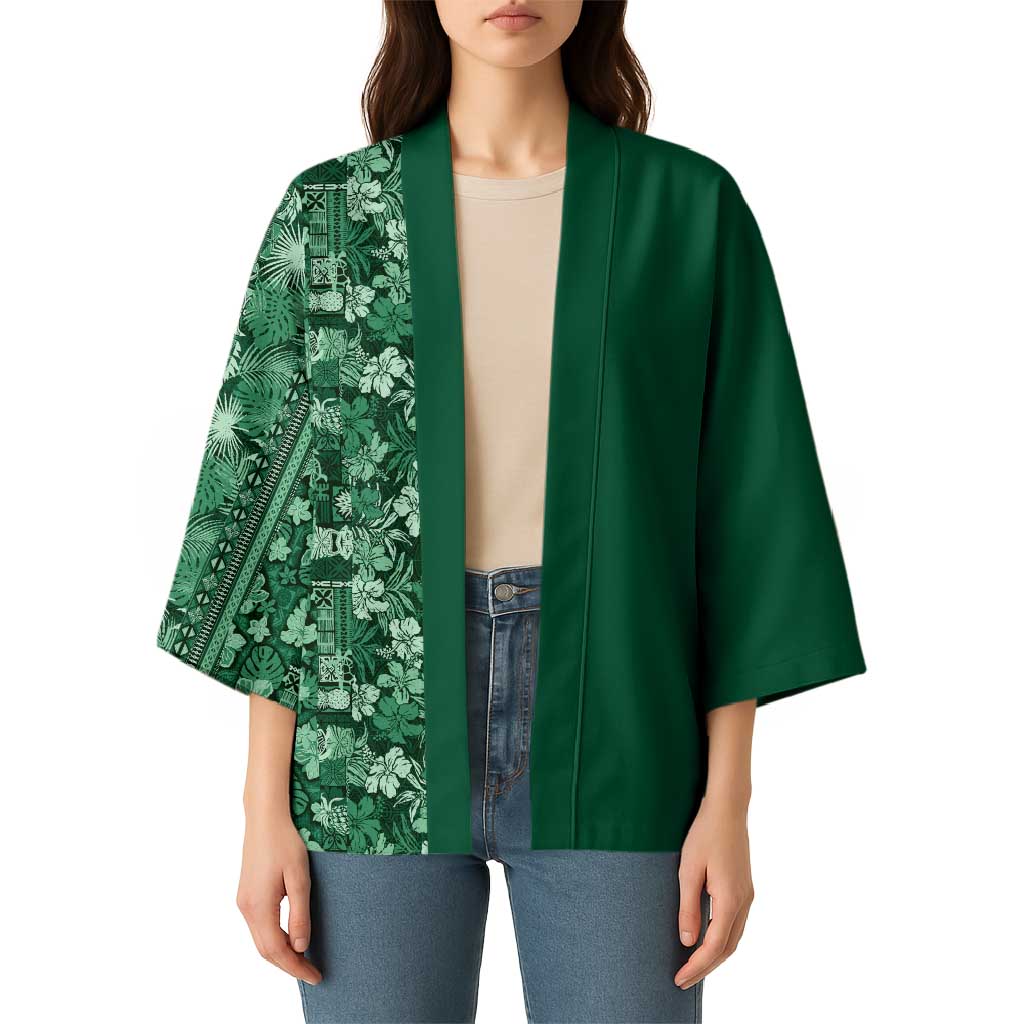 Hawaiian Tribal Elements Hibiscus Kimono Green Pattern LT9 - Polynesian Pride