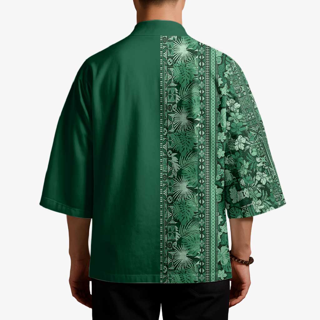 Hawaiian Tribal Elements Hibiscus Kimono Green Pattern LT9 - Polynesian Pride