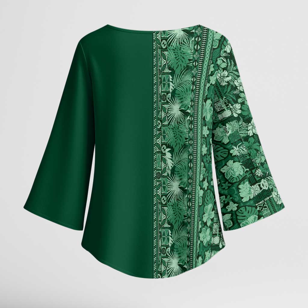 Hawaiian Tribal Elements Hibiscus Kimono Sleeve Blouse Green Pattern LT9 - Polynesian Pride