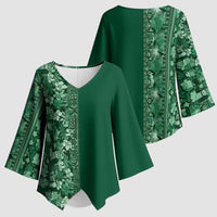 Hawaiian Tribal Elements Hibiscus Kimono Sleeve Blouse Green Pattern LT9 - Polynesian Pride