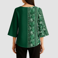 Hawaiian Tribal Elements Hibiscus Kimono Sleeve Blouse Green Pattern LT9 - Polynesian Pride