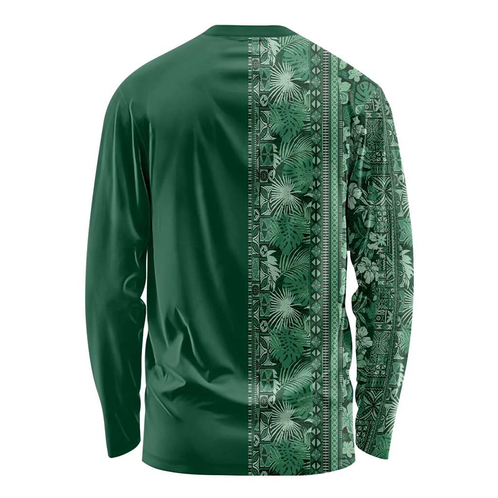 Hawaiian Tribal Elements Hibiscus Long Sleeve Shirt Green Pattern LT9 - Polynesian Pride