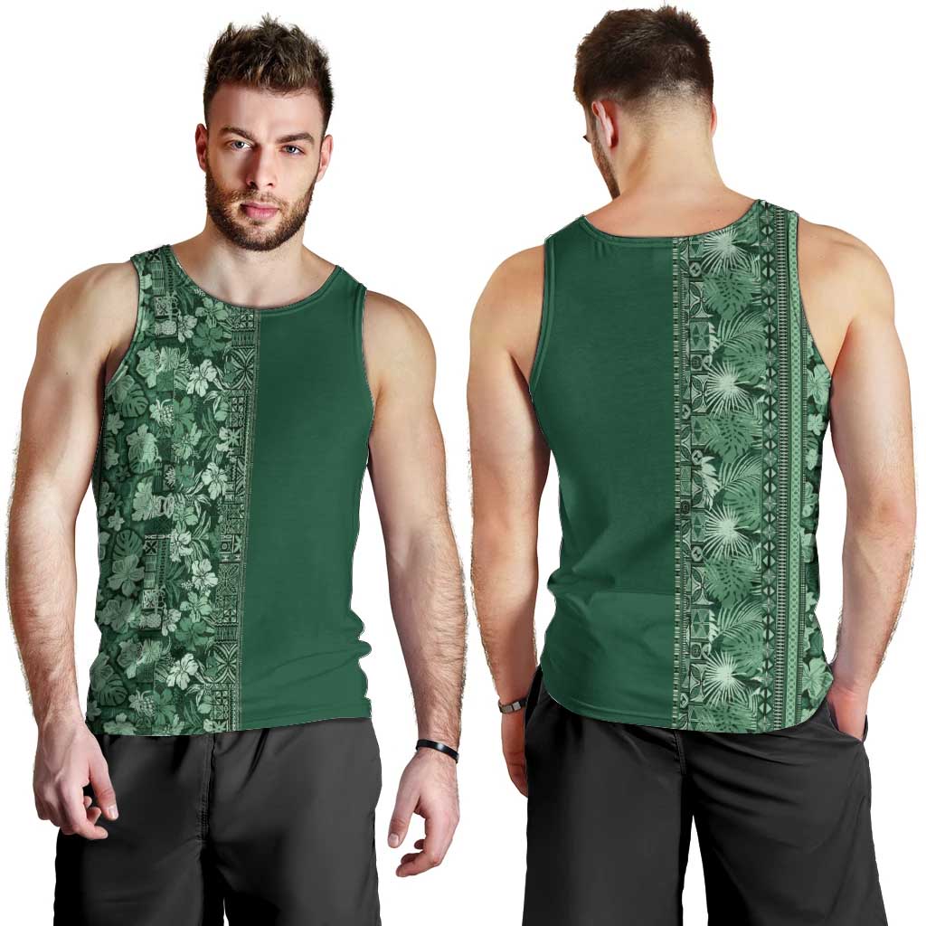 Hawaiian Tribal Elements Hibiscus Men Tank Top Green Pattern LT9 - Polynesian Pride