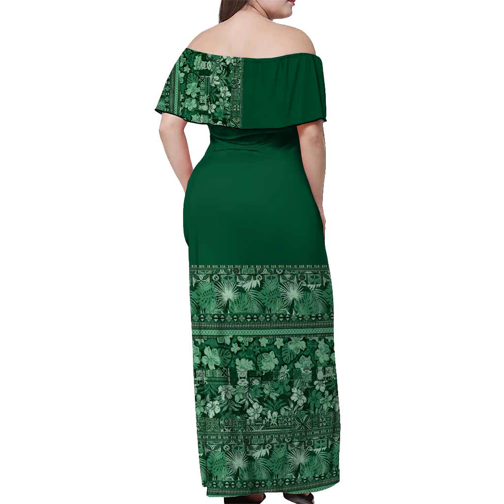 Hawaiian Tribal Elements Hibiscus Off Shoulder Maxi Dress Green Pattern LT9 - Polynesian Pride