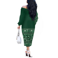 Hawaiian Tribal Elements Hibiscus Off The Shoulder Long Sleeve Dress Green Pattern LT9 - Polynesian Pride