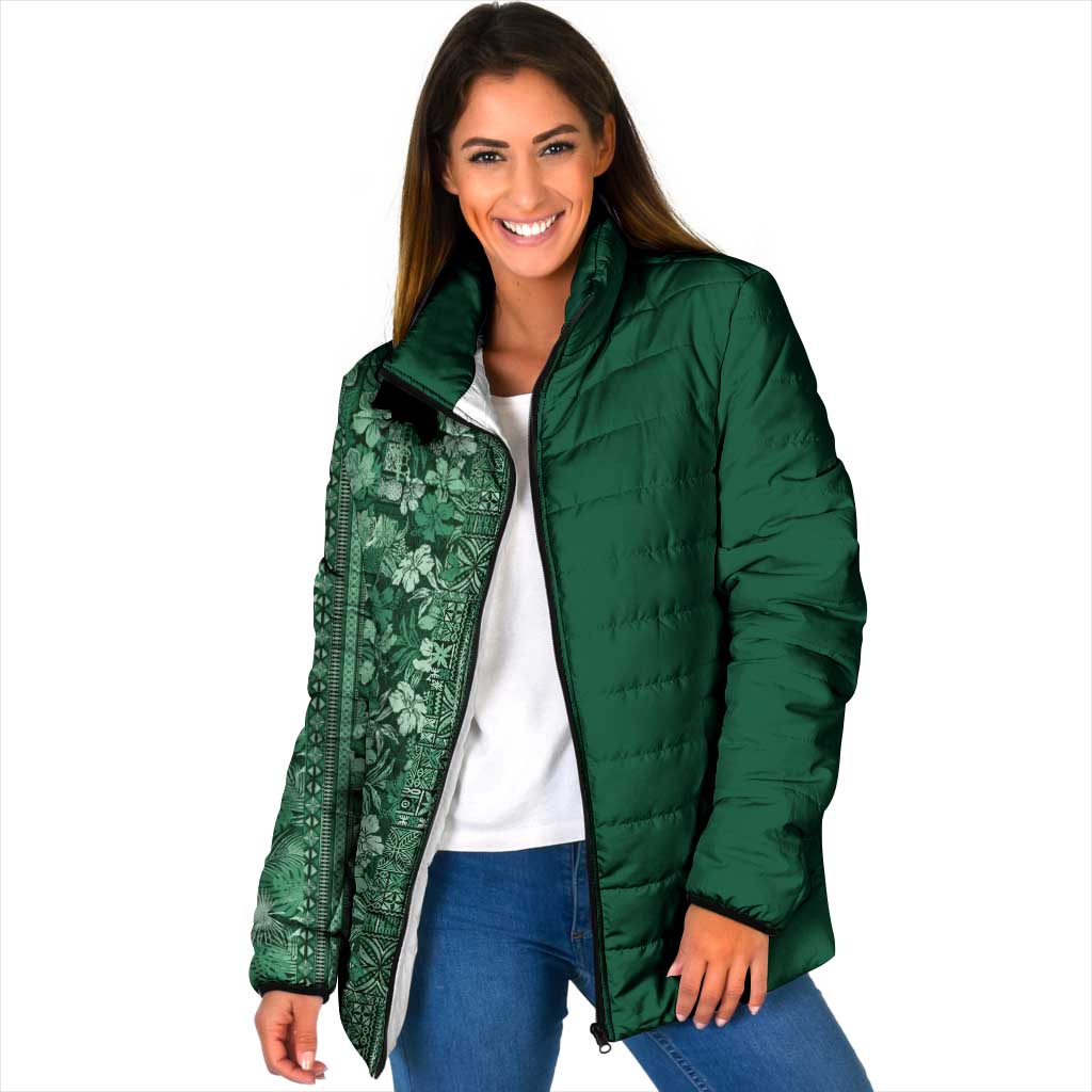 Hawaiian Tribal Elements Hibiscus Padded Jacket Green Pattern LT9 Women Green - Polynesian Pride