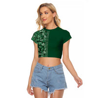 Hawaiian Tribal Elements Hibiscus Raglan Cropped T Shirt Green Pattern LT9 Female Green - Polynesian Pride