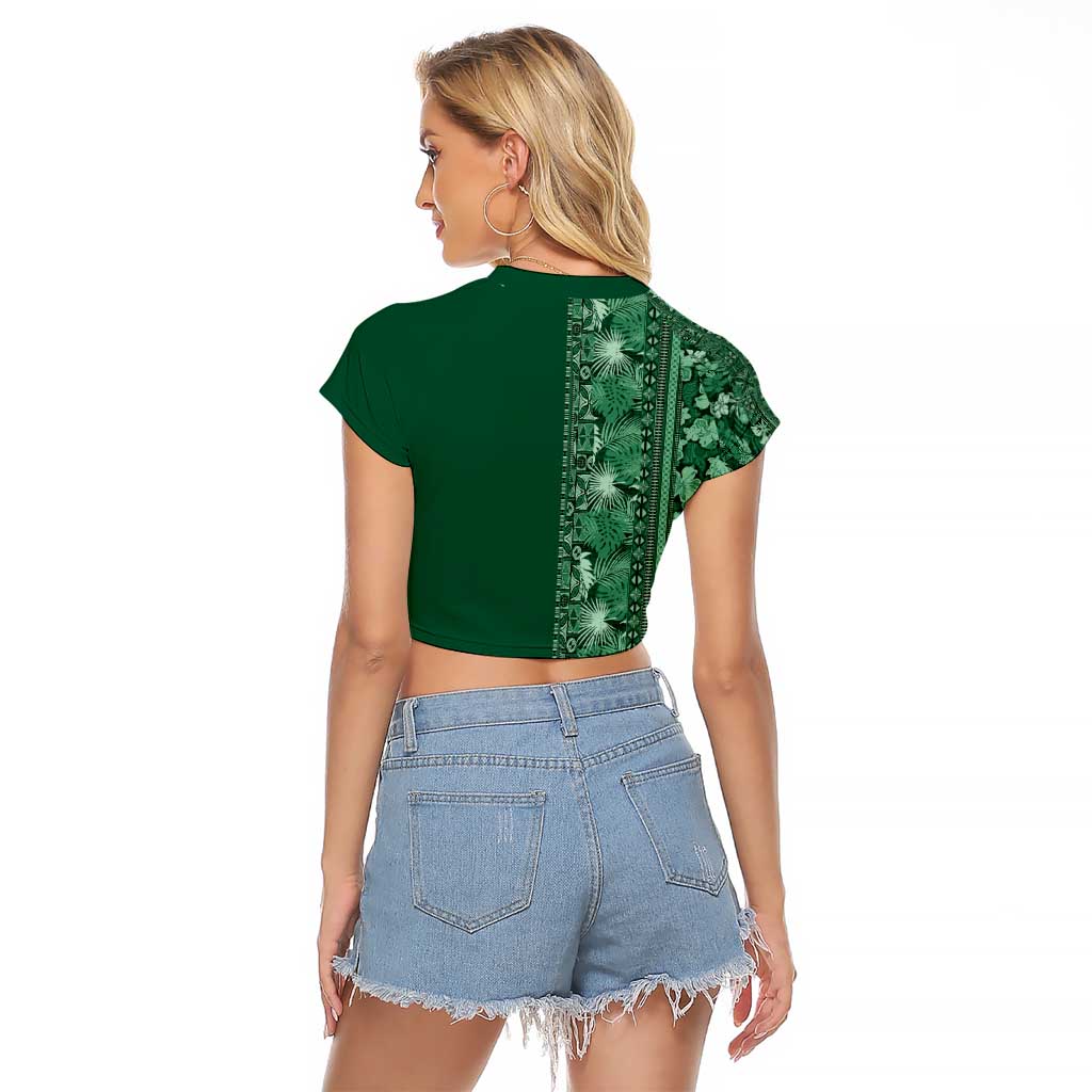 Hawaiian Tribal Elements Hibiscus Raglan Cropped T Shirt Green Pattern LT9 - Polynesian Pride