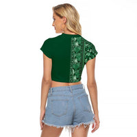 Hawaiian Tribal Elements Hibiscus Raglan Cropped T Shirt Green Pattern LT9 - Polynesian Pride
