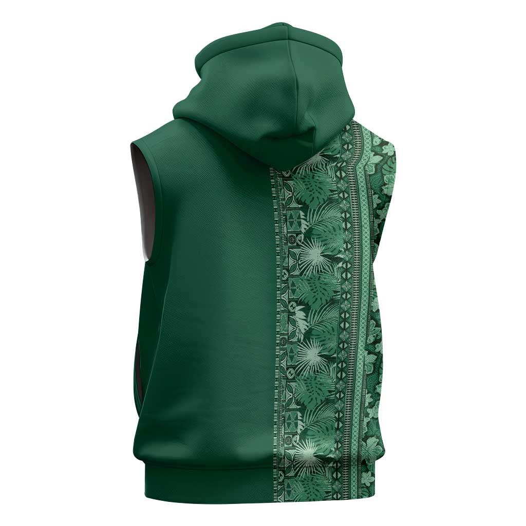 Hawaiian Tribal Elements Hibiscus Sleeveless Hoodie Green Pattern LT9 - Polynesian Pride