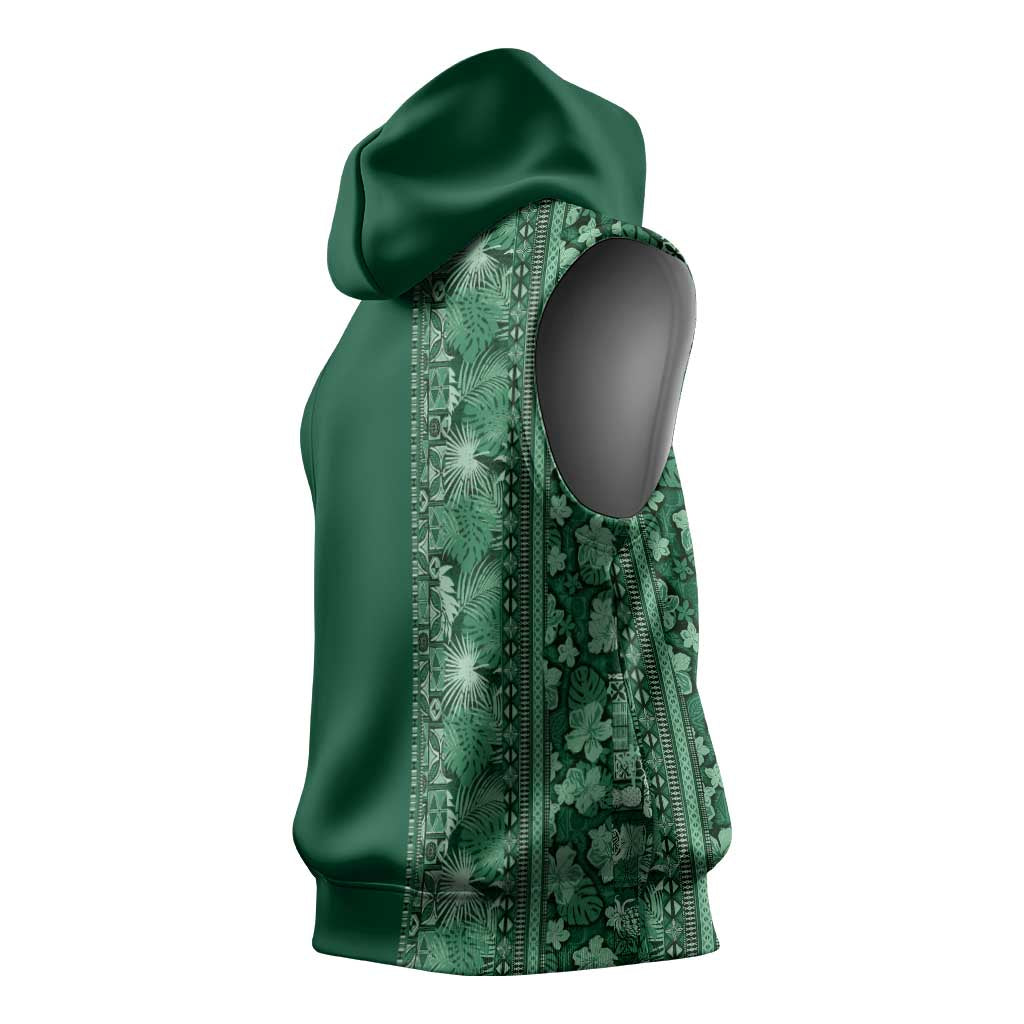 Hawaiian Tribal Elements Hibiscus Sleeveless Hoodie Green Pattern LT9 - Polynesian Pride