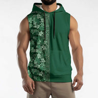Hawaiian Tribal Elements Hibiscus Sleeveless Hoodie Green Pattern LT9 - Polynesian Pride