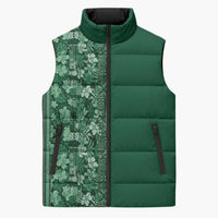 Hawaiian Tribal Elements Hibiscus Sleeveless Puffer Jacket Green Pattern LT9 Unisex Green - Polynesian Pride
