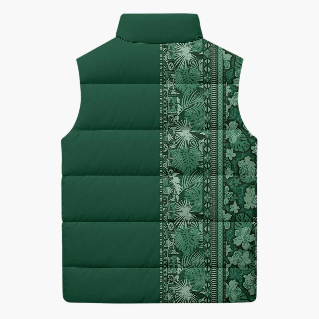 Hawaiian Tribal Elements Hibiscus Sleeveless Puffer Jacket Green Pattern LT9 - Polynesian Pride