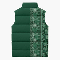 Hawaiian Tribal Elements Hibiscus Sleeveless Puffer Jacket Green Pattern LT9 - Polynesian Pride