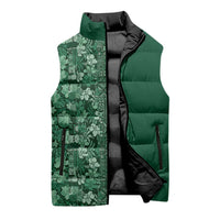Hawaiian Tribal Elements Hibiscus Sleeveless Puffer Jacket Green Pattern LT9 - Polynesian Pride