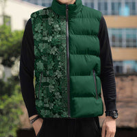 Hawaiian Tribal Elements Hibiscus Sleeveless Puffer Jacket Green Pattern LT9 - Polynesian Pride