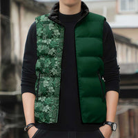 Hawaiian Tribal Elements Hibiscus Sleeveless Puffer Jacket Green Pattern LT9 - Polynesian Pride