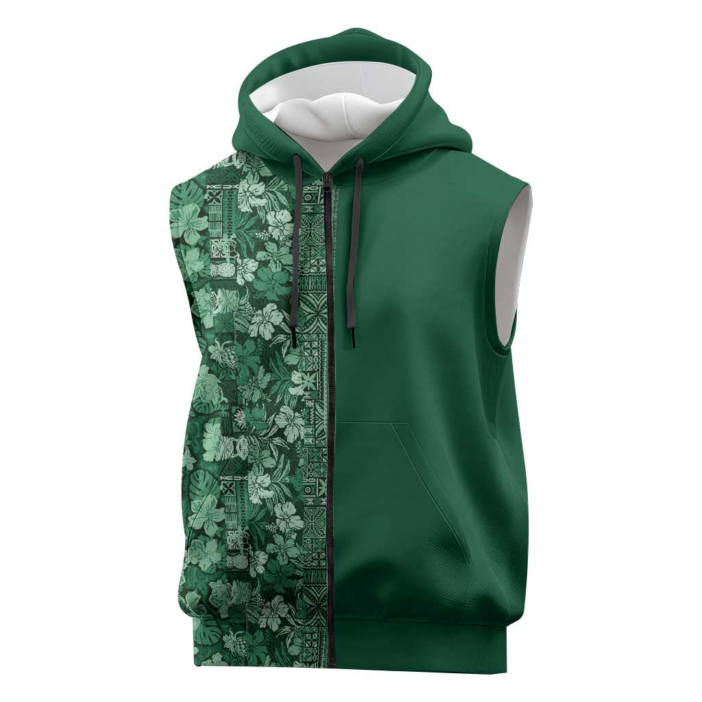 Hawaiian Tribal Elements Hibiscus Sleeveless Zip Hoodie Green Pattern LT9 Green - Polynesian Pride