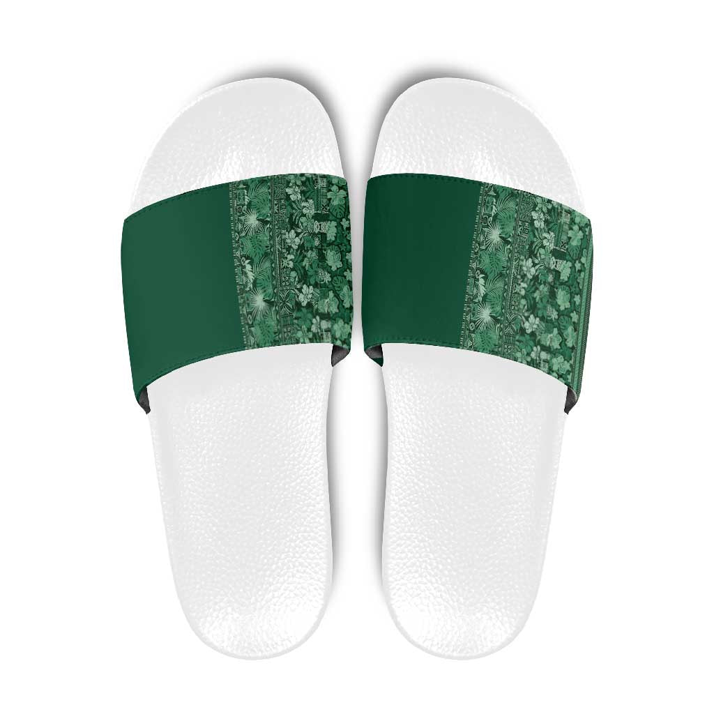 Hawaiian Tribal Elements Hibiscus Slide Sandals Green Pattern LT9 Green - Polynesian Pride