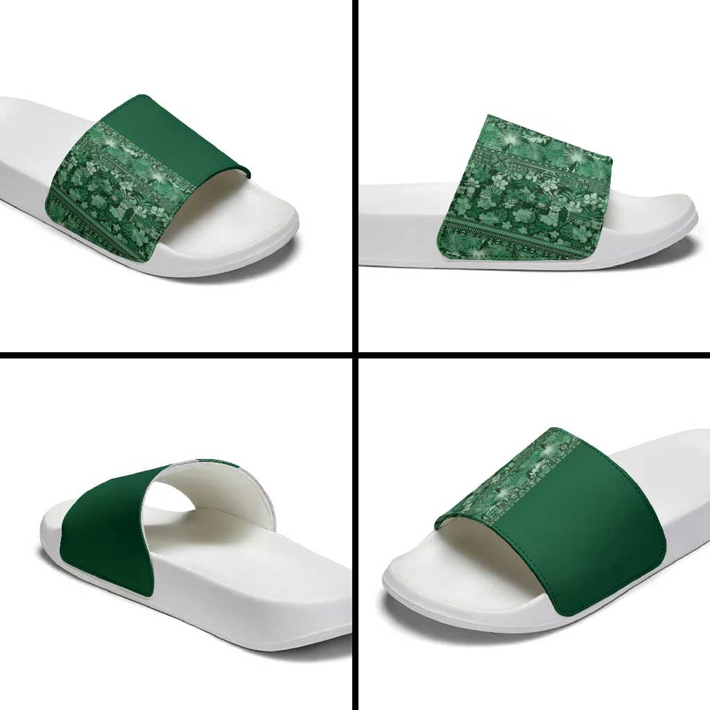 Hawaiian Tribal Elements Hibiscus Slide Sandals Green Pattern LT9 - Polynesian Pride