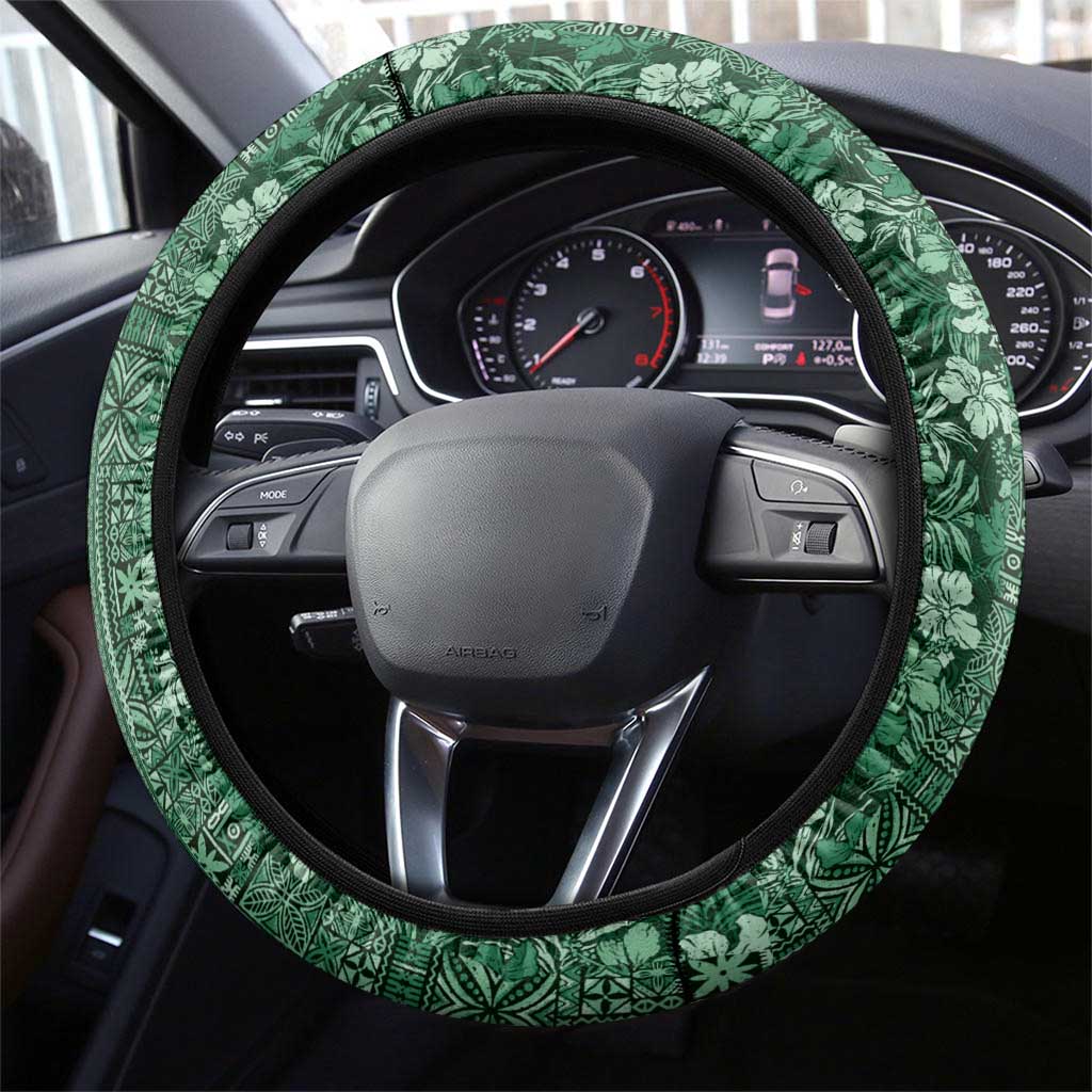 Hawaiian Tribal Elements Hibiscus Steering Wheel Cover Green Pattern LT9 - Polynesian Pride