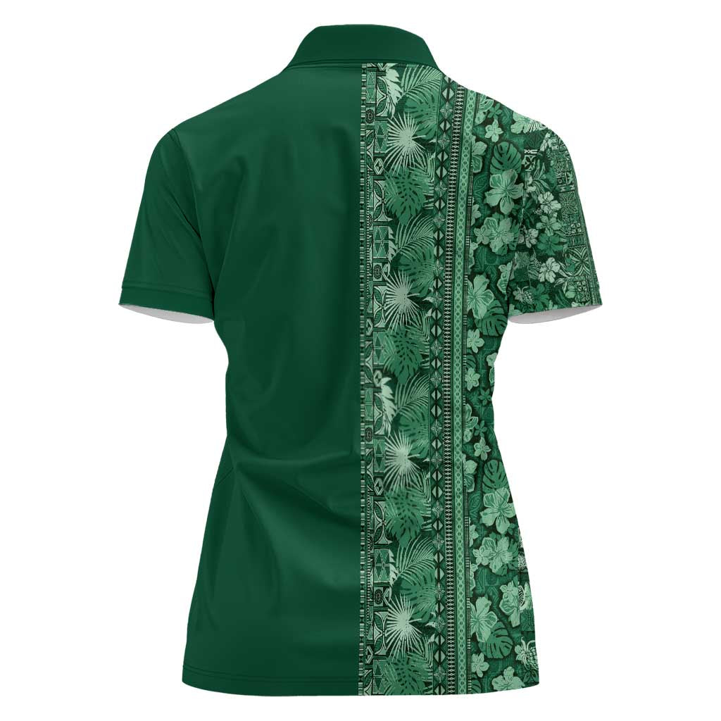 Hawaiian Tribal Elements Hibiscus Women Polo Shirt Green Pattern LT9 - Polynesian Pride