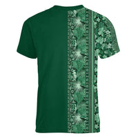 Hawaiian Tribal Elements Hibiscus Women V-Neck T-Shirt Green Pattern LT9 - Polynesian Pride