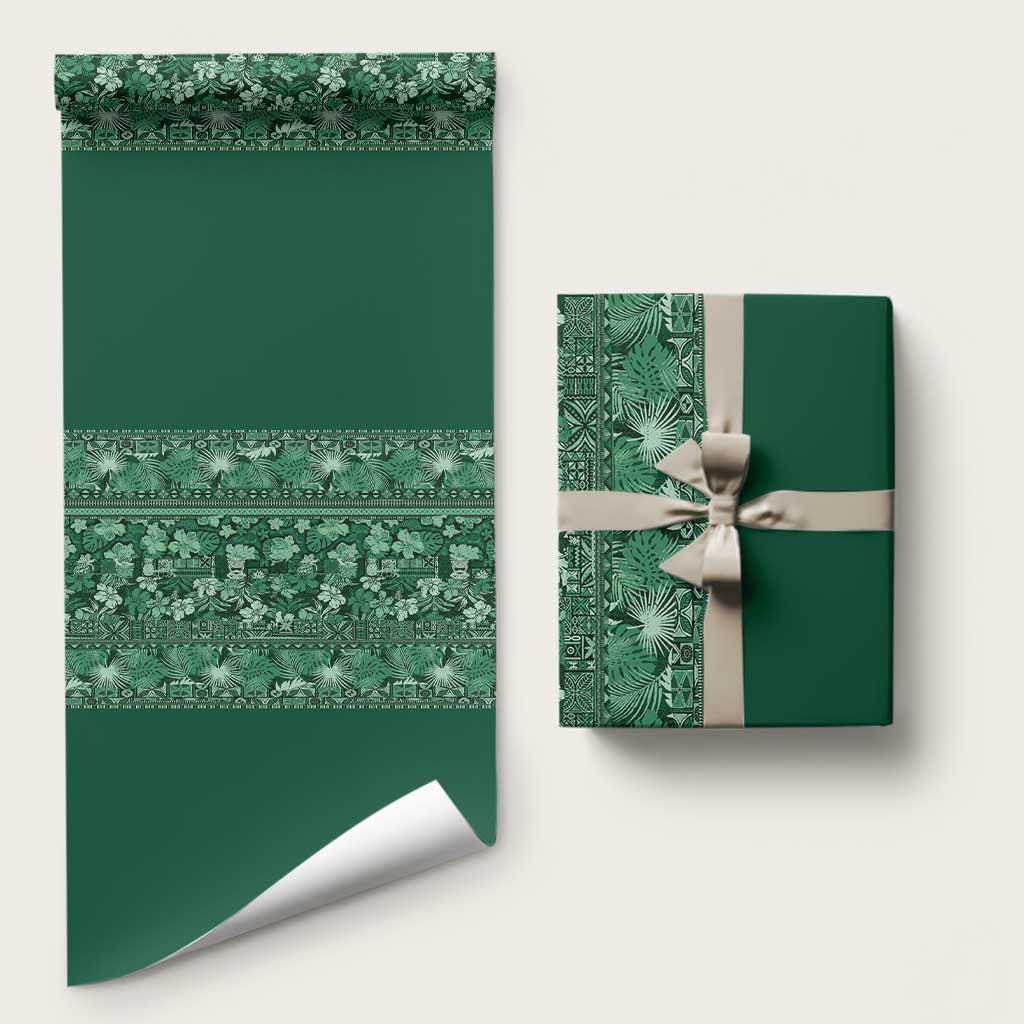 Hawaiian Tribal Elements Hibiscus Wrapping Paper Green Pattern LT9 58" × 23" Green - Polynesian Pride