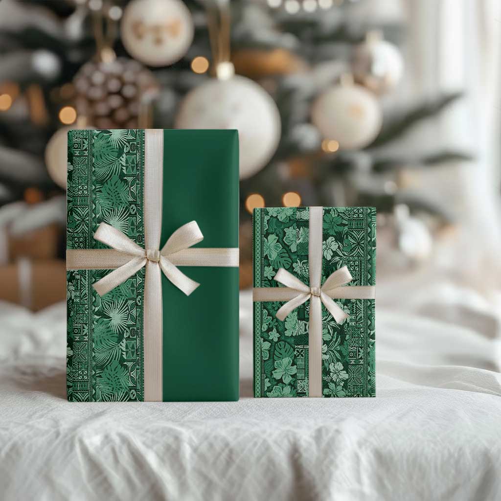 Hawaiian Tribal Elements Hibiscus Wrapping Paper Green Pattern LT9 - Polynesian Pride