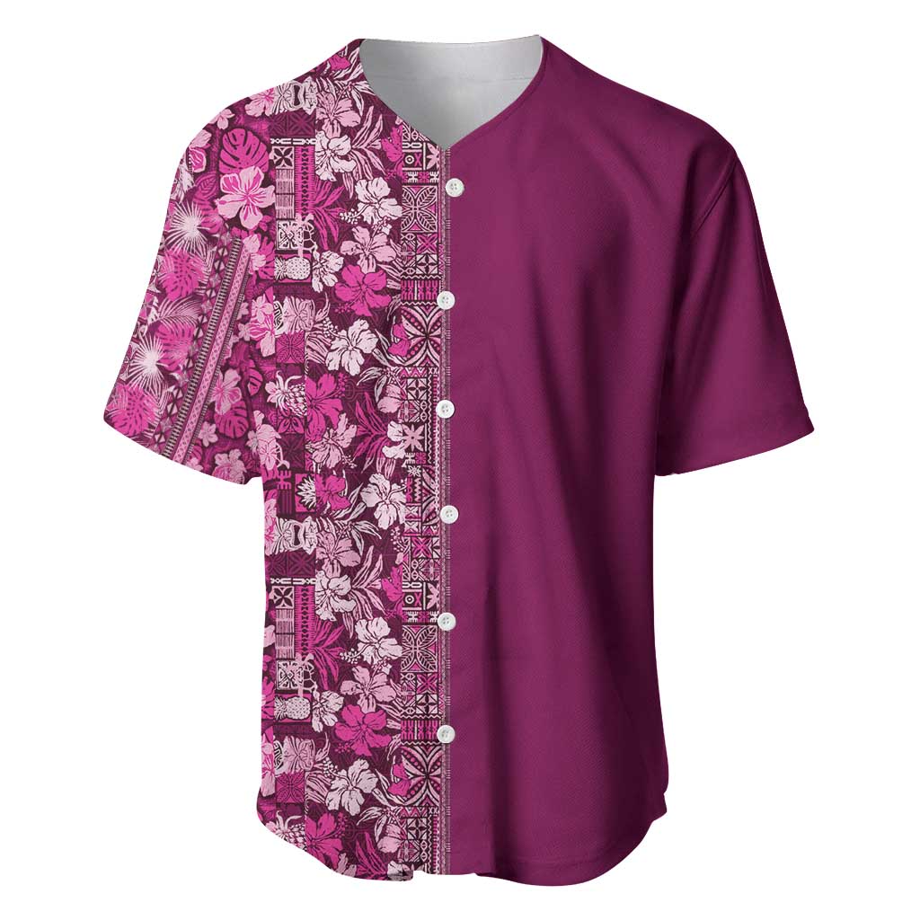 Hawaiian Tribal Elements Hibiscus Baseball Jersey Pink Pattern LT9 Pink - Polynesian Pride