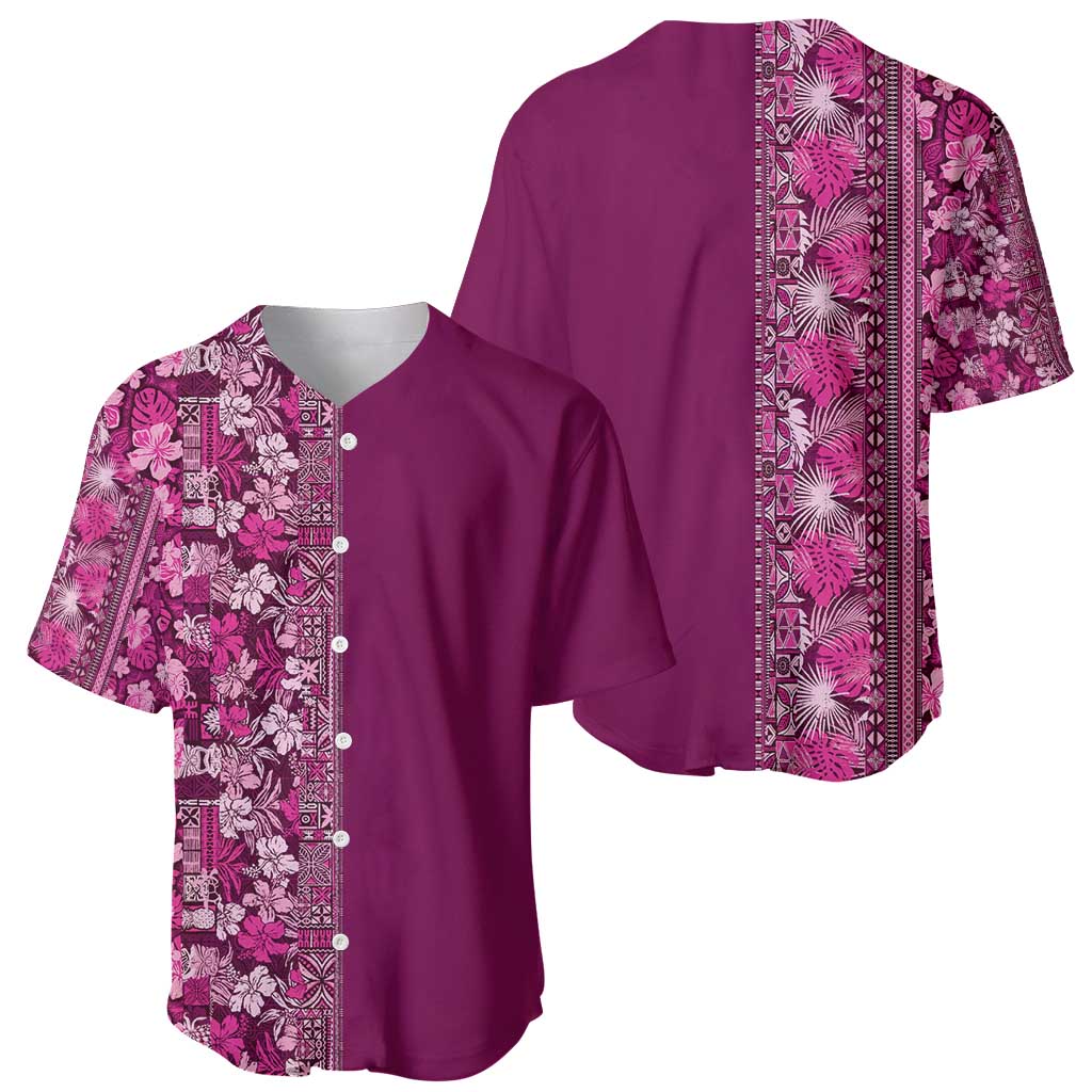 Hawaiian Tribal Elements Hibiscus Baseball Jersey Pink Pattern LT9 - Polynesian Pride