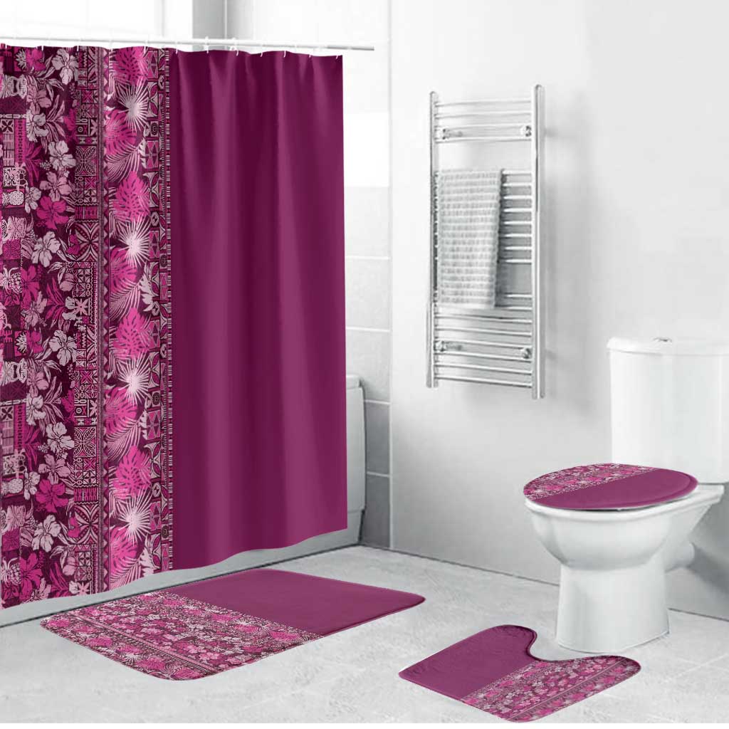 Hawaiian Tribal Elements Hibiscus Bathroom Set Pink Pattern LT9 Bathroom Set (4 pcs) Pink - Polynesian Pride