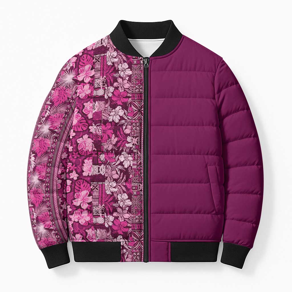 Hawaiian Tribal Elements Hibiscus Bomber Puffer Jacket Pink Pattern LT9 Unisex Pink - Polynesian Pride