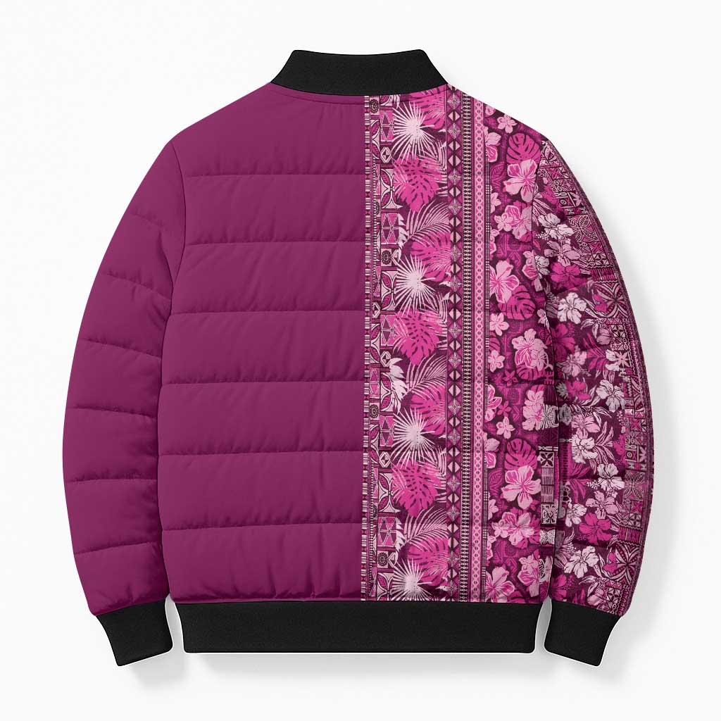 Hawaiian Tribal Elements Hibiscus Bomber Puffer Jacket Pink Pattern LT9 - Polynesian Pride