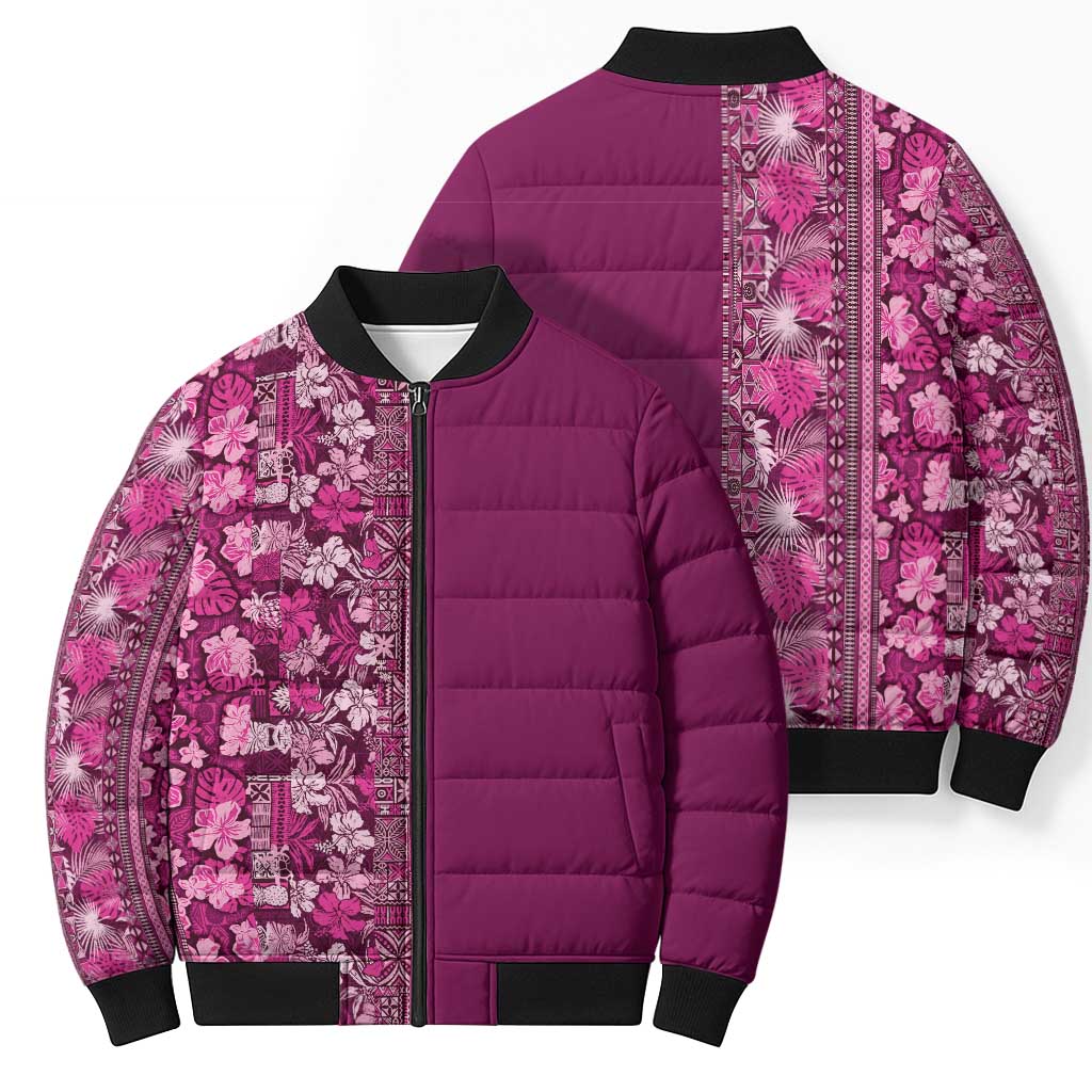 Hawaiian Tribal Elements Hibiscus Bomber Puffer Jacket Pink Pattern LT9 - Polynesian Pride