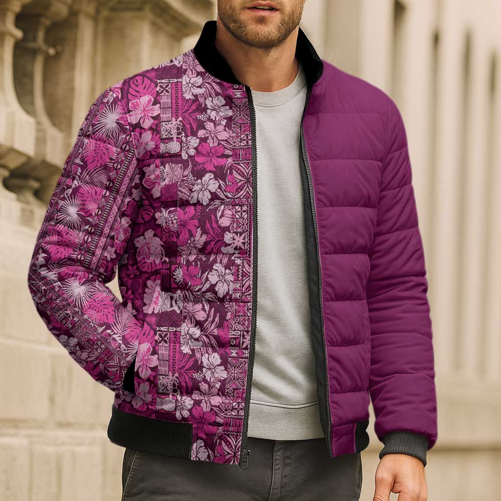 Hawaiian Tribal Elements Hibiscus Bomber Puffer Jacket Pink Pattern LT9 - Polynesian Pride