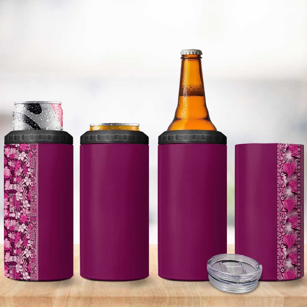 Hawaiian Tribal Elements Hibiscus 4 in 1 Can Cooler Tumbler Pink Pattern LT9 - Polynesian Pride