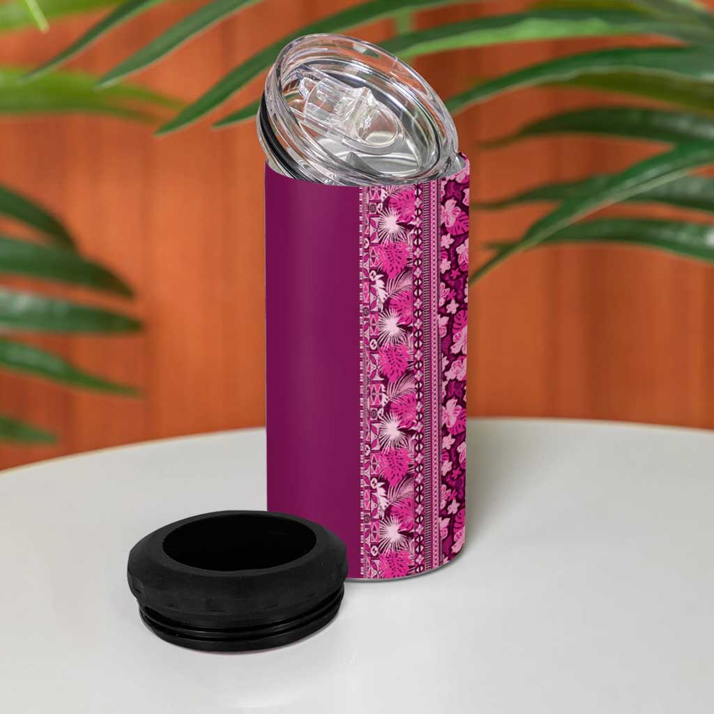 Hawaiian Tribal Elements Hibiscus 4 in 1 Can Cooler Tumbler Pink Pattern LT9 - Polynesian Pride