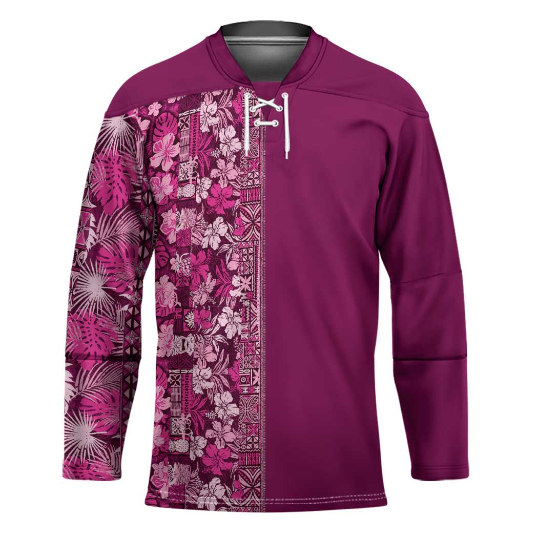 Hawaiian Tribal Elements Hibiscus Hockey Jersey Pink Pattern LT9 Unisex Pink - Polynesian Pride