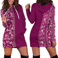 Hawaiian Tribal Elements Hibiscus Hoodie Dress Pink Pattern LT9 - Polynesian Pride
