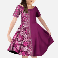 Hawaiian Tribal Elements Hibiscus Kid Short Sleeve Dress Pink Pattern LT9 KID Pink - Polynesian Pride