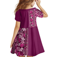 Hawaiian Tribal Elements Hibiscus Kid Short Sleeve Dress Pink Pattern LT9 - Polynesian Pride