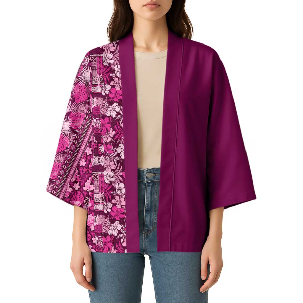 Hawaiian Tribal Elements Hibiscus Kimono Pink Pattern LT9 - Polynesian Pride