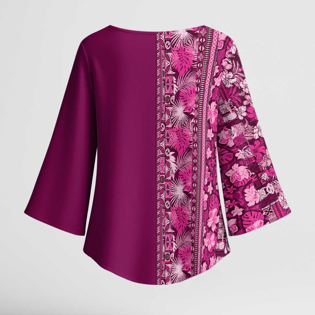 Hawaiian Tribal Elements Hibiscus Kimono Sleeve Blouse Pink Pattern LT9 - Polynesian Pride